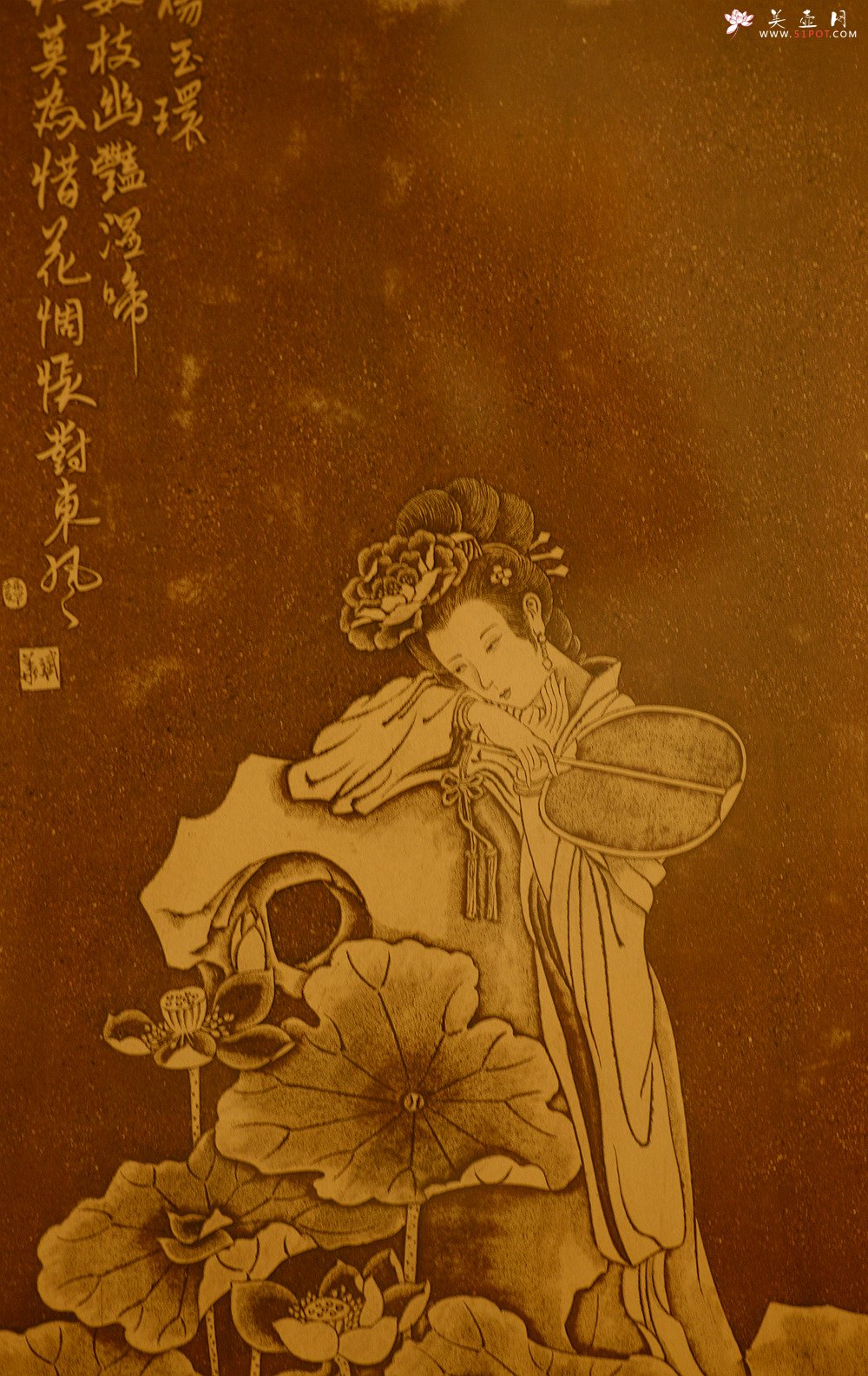 紫砂壶图片：谭华斌精心装饰 四大美女壁画 送礼自珍佳作 - 宜兴紫砂壶网