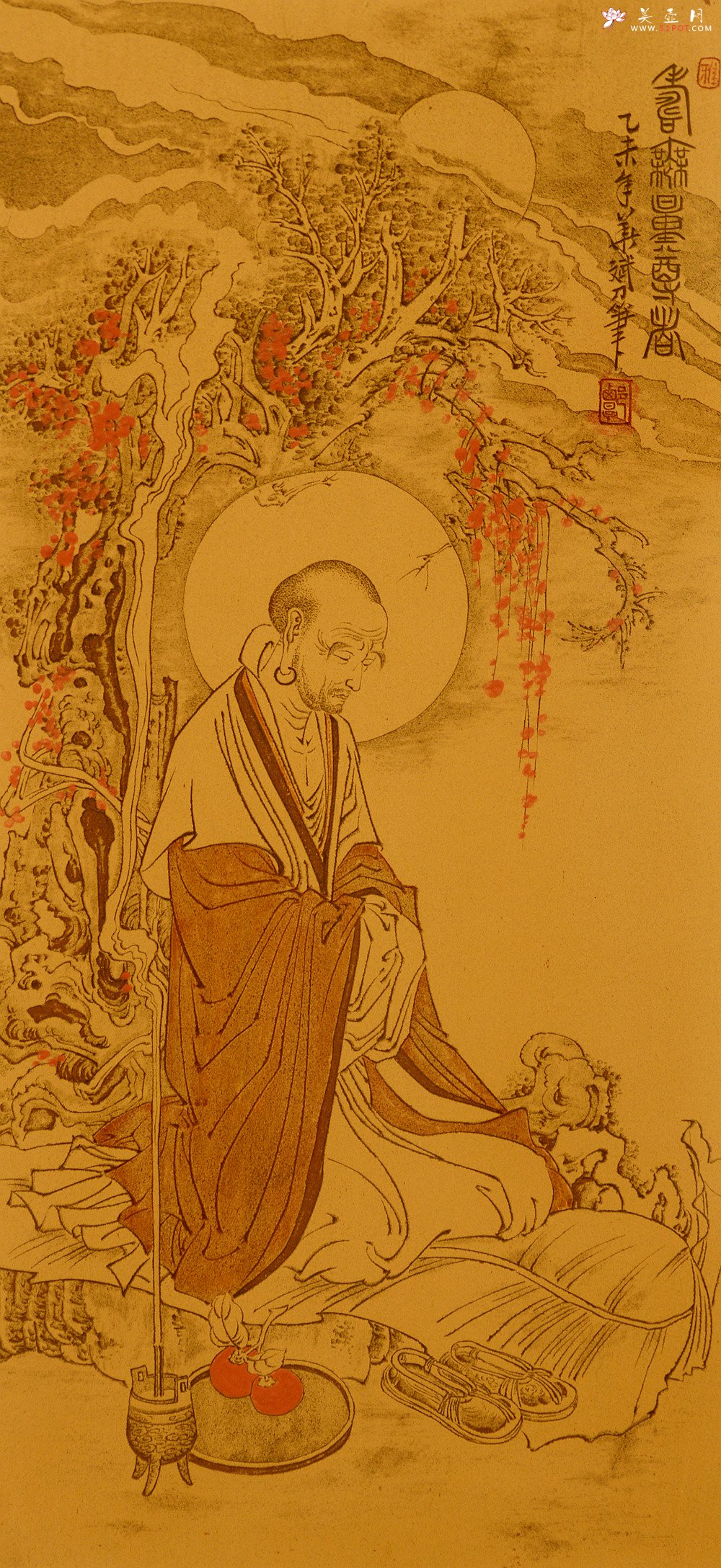 紫砂壶图片：谭华斌精心装饰 罗汉壁画 送礼自珍佳作 - 宜兴紫砂壶网