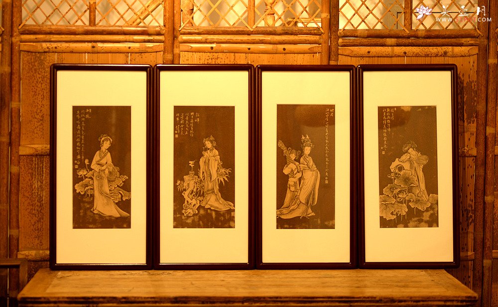 紫砂壶图片：谭华斌精心装饰 四大美女壁画 送礼自珍佳作 - 宜兴紫砂壶网