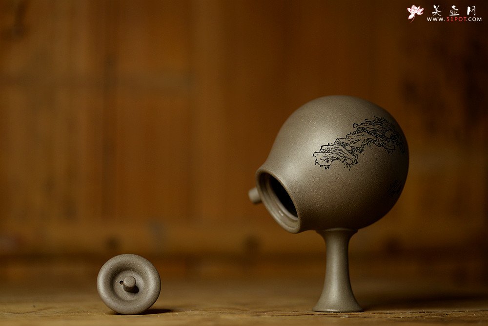 紫砂壶图片：淞庐原创设计  静品佳味~ 全手唐韵急须 文气十足 国助文涛装饰 - 宜兴紫砂壶网