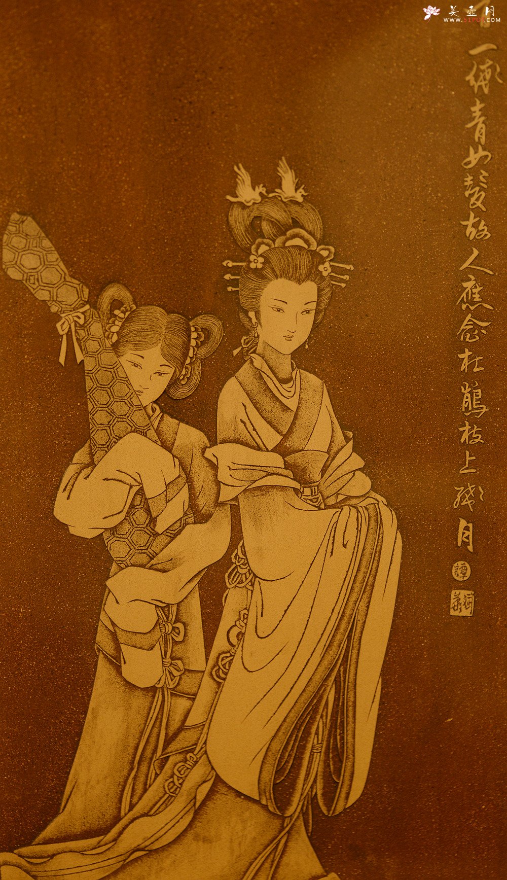 紫砂壶图片：谭华斌精心装饰 四大美女壁画 送礼自珍佳作 - 宜兴紫砂壶网
