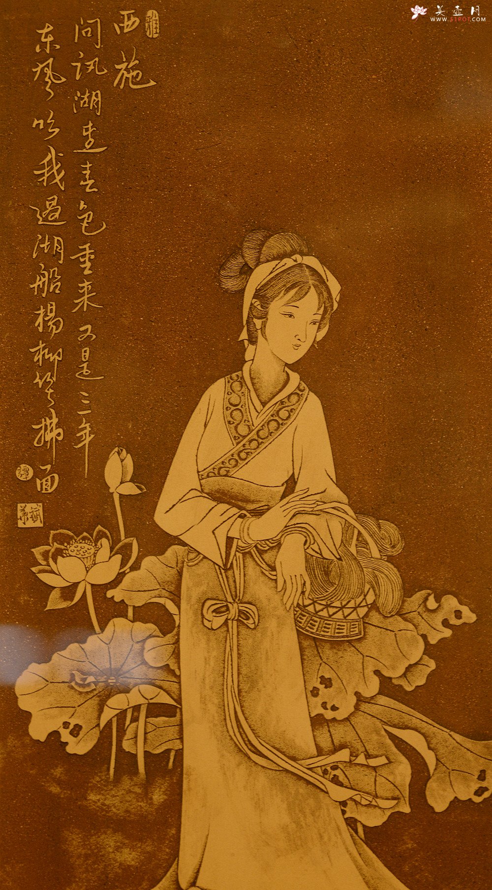 紫砂壶图片：谭华斌精心装饰 四大美女壁画 送礼自珍佳作 - 宜兴紫砂壶网