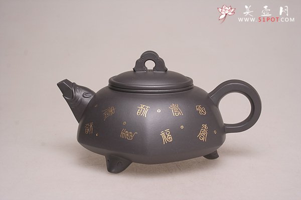 紫砂壶图片：嵌金飞来福 - 宜兴紫砂壶网