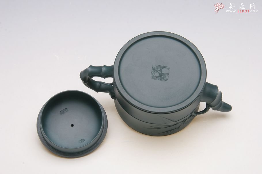 紫砂壶图片：民国绿泥竹段壶 - 宜兴紫砂壶网