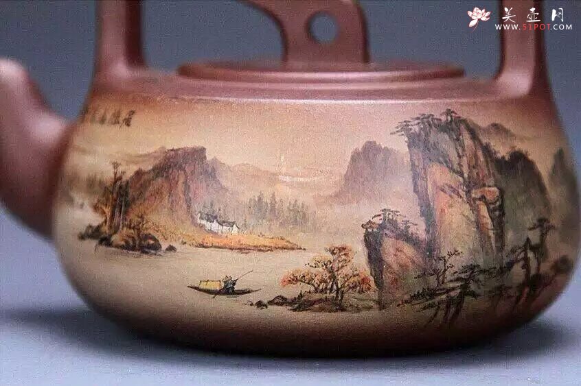 紫砂壶图片：山水祥鸽提梁 - 宜兴紫砂壶网