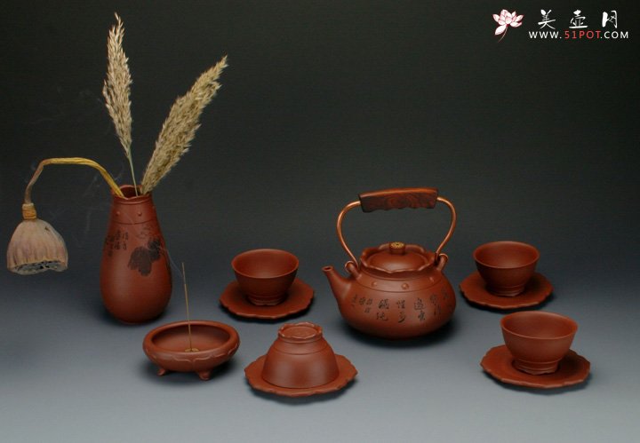 紫砂壶图片：妙法莲华组茶具 - 宜兴紫砂壶网