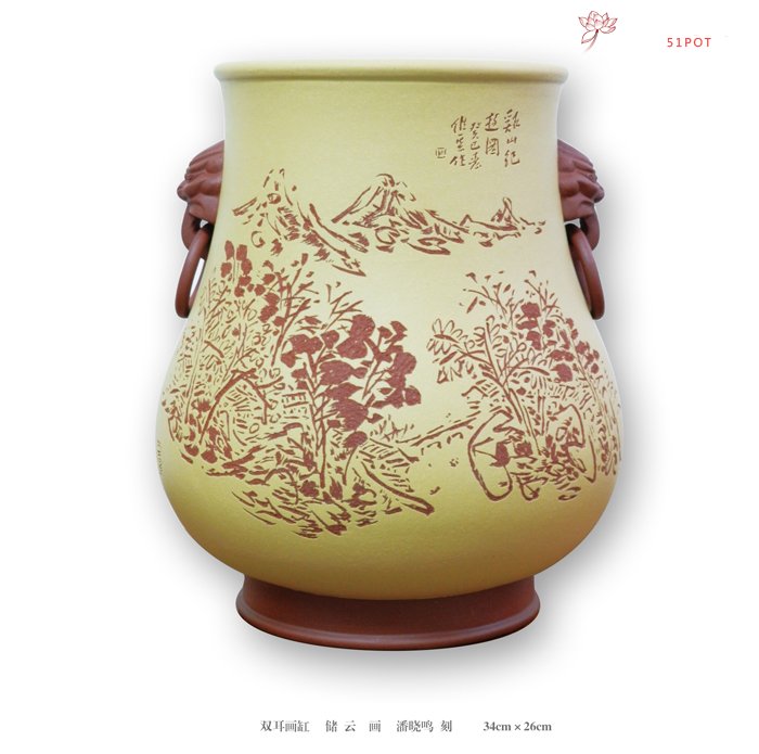 紫砂壶图片：双耳画缸 - 宜兴紫砂壶网