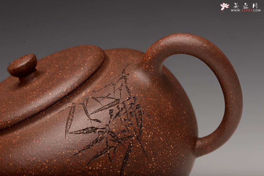 紫砂壶图片：强强联合 詹黎明全手新作 紫玉金砂  高路金石装饰 宝相 恽秀可人 - 宜兴紫砂壶网