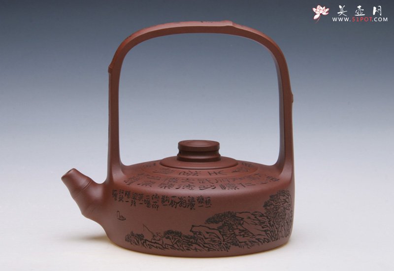 紫砂壶图片：竹露生香提梁壶 - 宜兴紫砂壶网