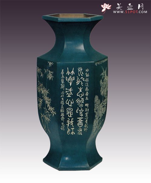 紫砂壶图片：六方鱼尾瓶 - 宜兴紫砂壶网