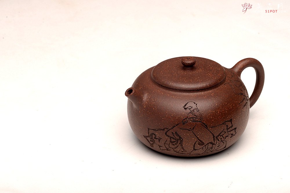 紫砂壶图片：强强联合 詹黎明全手新作 紫玉金砂  高路金石装饰 宝相 恽秀可人 - 宜兴紫砂壶网