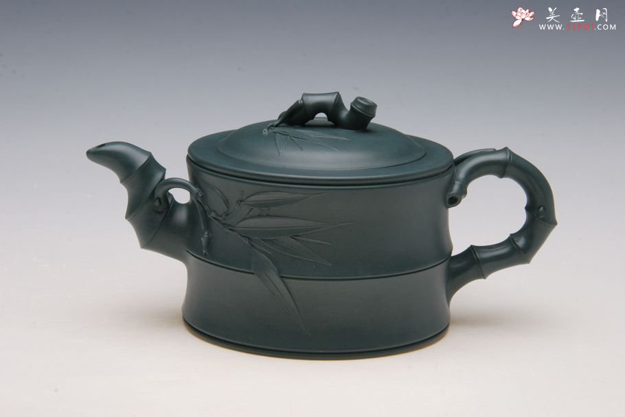 紫砂壶图片：民国绿泥竹段壶 - 宜兴紫砂壶网