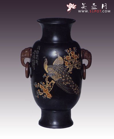 紫砂壶图片：黑料孔雀瓶 - 宜兴紫砂壶网