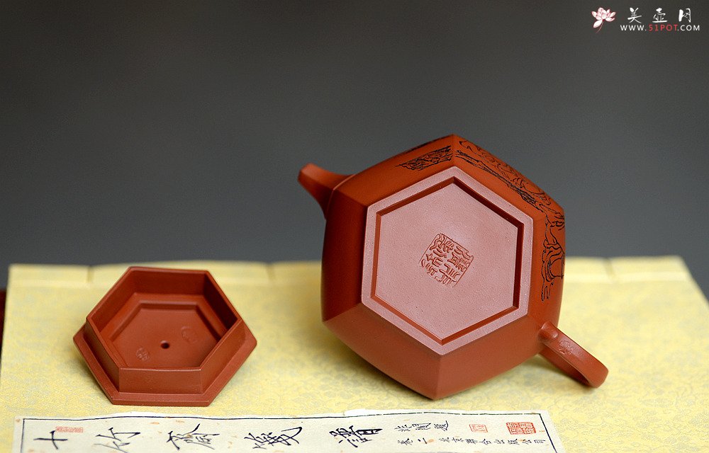 紫砂壶图片：线条流畅 棱角分明 全手镶片 大彬六方 - 宜兴紫砂壶网