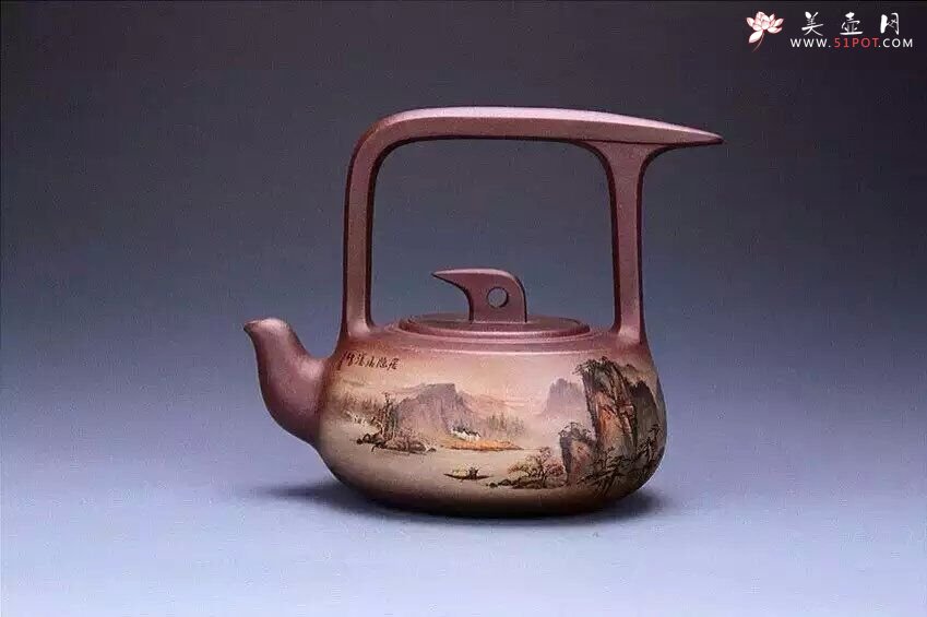 紫砂壶图片：山水祥鸽提梁 - 宜兴紫砂壶网