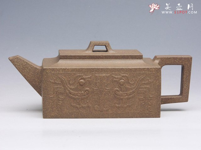 紫砂壶图片：龙凤呈祥四方壶 - 宜兴紫砂壶网