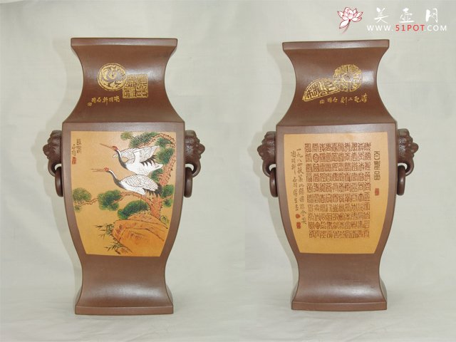 紫砂壶图片：扁方鱼尾瓶 - 宜兴紫砂壶网