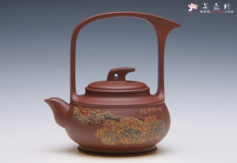 紫砂壶图片：涤尘提梁壶 - 宜兴紫砂壶网