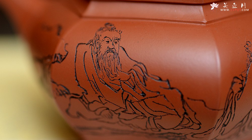 紫砂壶图片：线条流畅 棱角分明 全手镶片 大彬六方 - 宜兴紫砂壶网