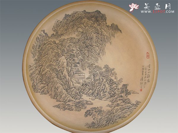 紫砂壶图片：溪山小隐挂盘 - 宜兴紫砂壶网