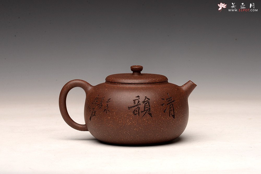 紫砂壶图片：强强联合 詹黎明全手新作 紫玉金砂  高路金石装饰 宝相 恽秀可人 - 宜兴紫砂壶网