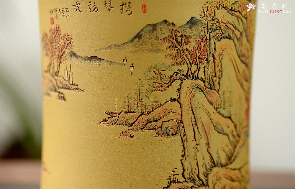 紫砂壶图片：朱牧清精心装饰山水笔筒~~别有风韵！！ - 宜兴紫砂壶网