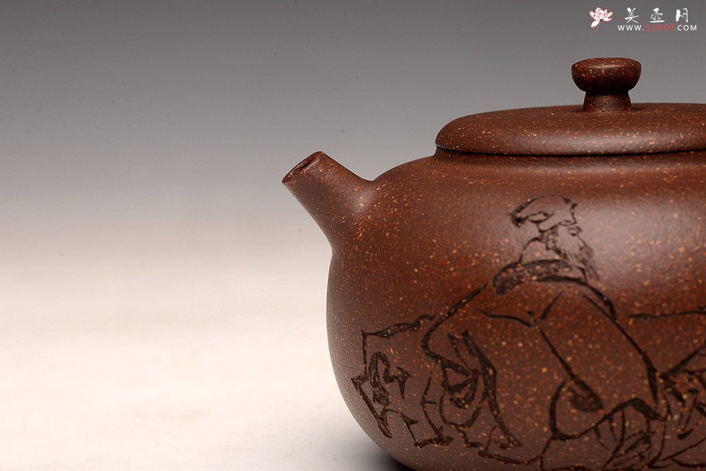 紫砂壶图片：强强联合 詹黎明全手新作 紫玉金砂  高路金石装饰 宝相 恽秀可人 - 宜兴紫砂壶网