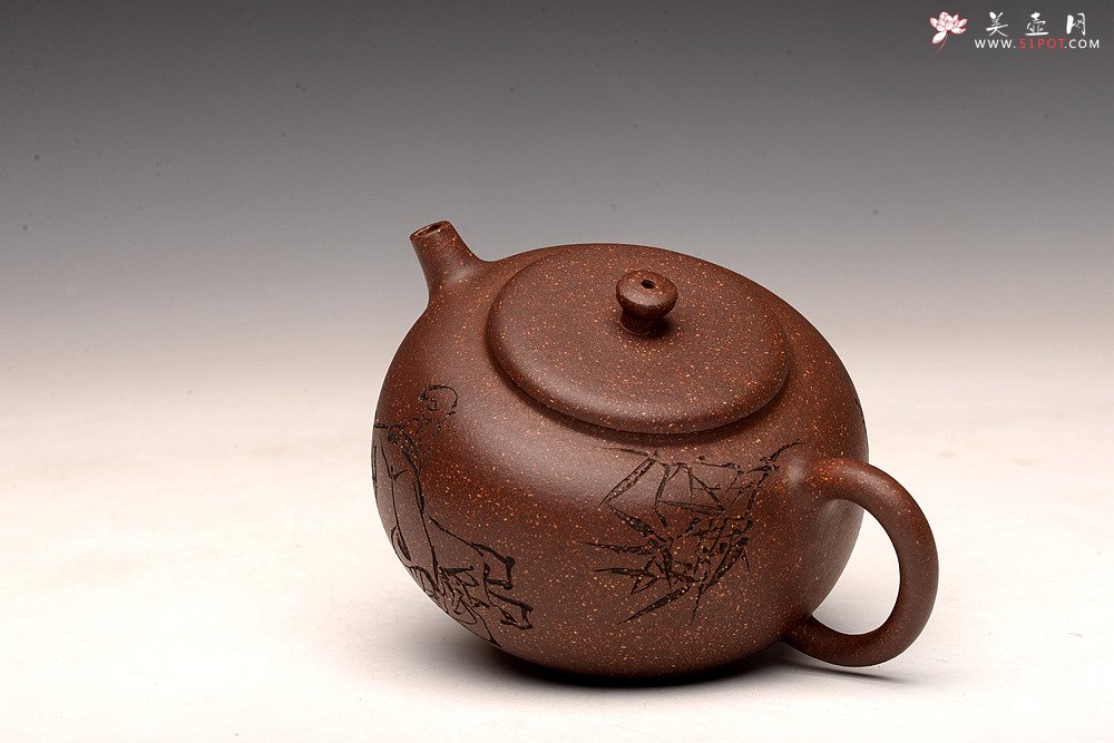 紫砂壶图片：强强联合 詹黎明全手新作 紫玉金砂  高路金石装饰 宝相 恽秀可人 - 宜兴紫砂壶网