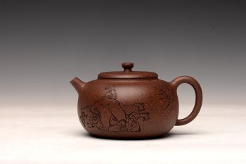 紫砂壶图片：强强联合 詹黎明全手新作 紫玉金砂  高路金石装饰 宝相 恽秀可人 - 宜兴紫砂壶网