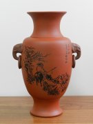 紫砂壶图片：寻诗图 双耳瓶 - 宜兴紫砂壶网