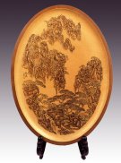 紫砂壶图片：陶刻山水图挂盘 - 宜兴紫砂壶网