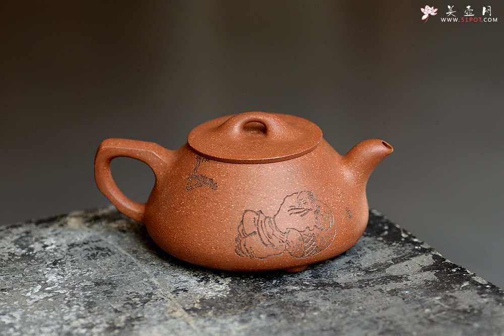 紫砂壶图片：陈进原创力作 全手东石韵瓢 刚柔并济 张听刚装饰  - 宜兴紫砂壶网