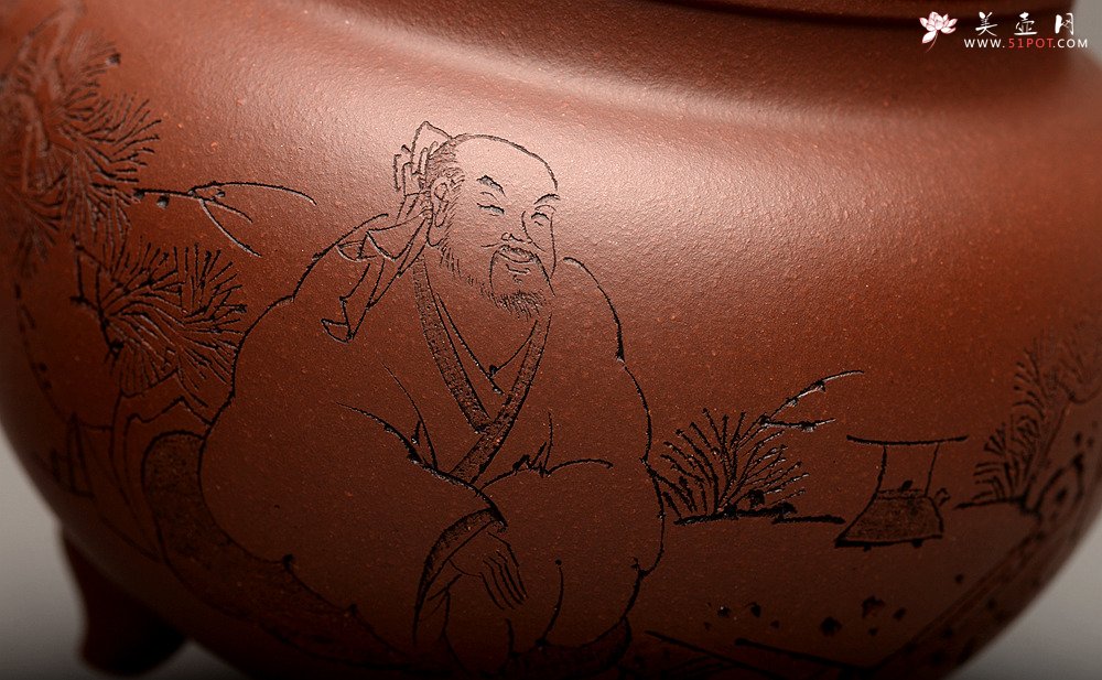 紫砂壶图片：传统经典 器型周正端庄 文气刻绘 大彬如意 - 宜兴紫砂壶网
