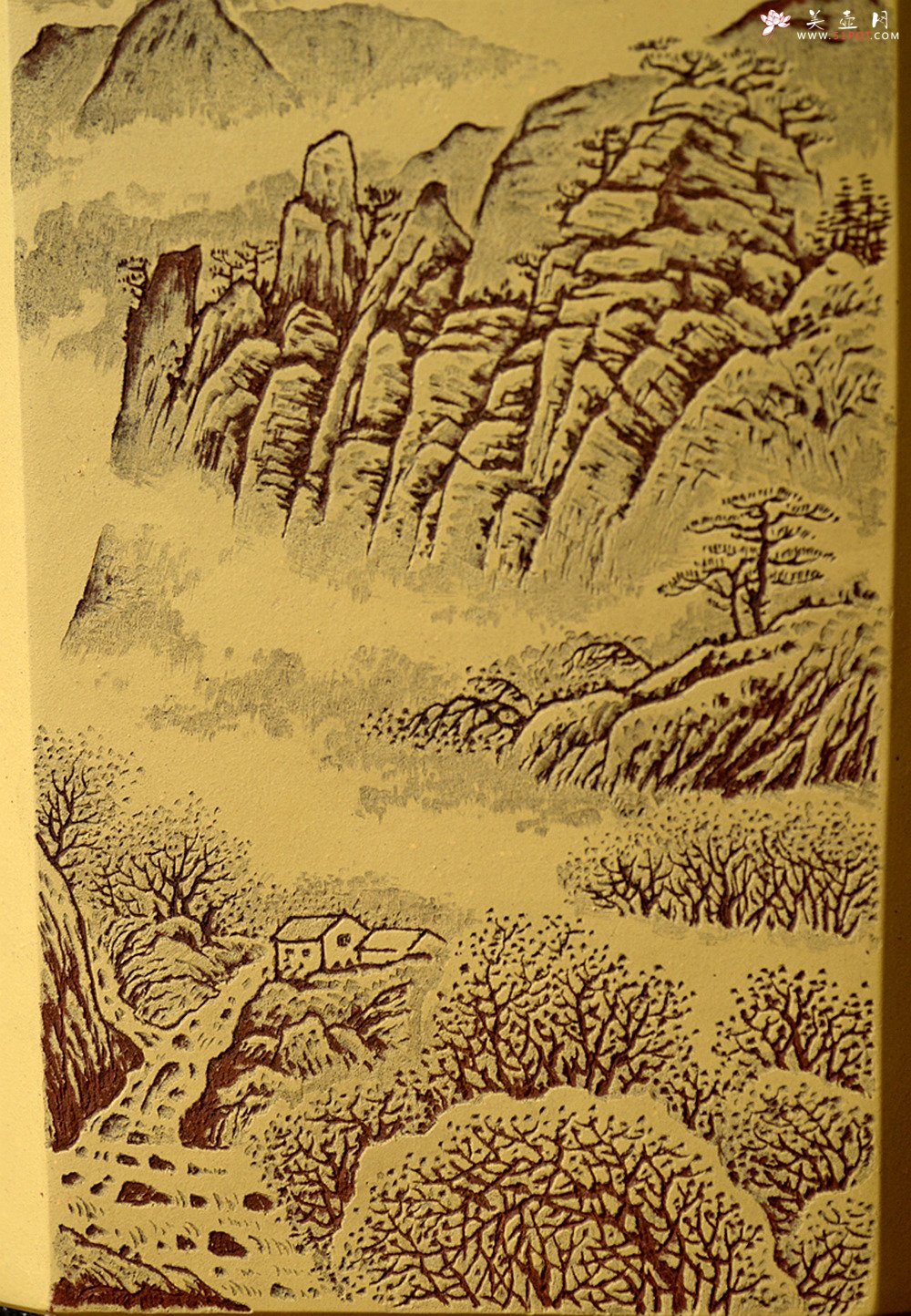 紫砂壶图片：张听钢新意装饰 现代画风  四方笔筒 别有风韵~ 暂不接受定做 - 宜兴紫砂壶网