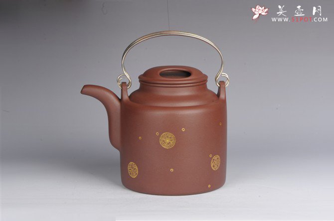 紫砂壶图片：描金皮球花3号洋桶壶 - 宜兴紫砂壶网