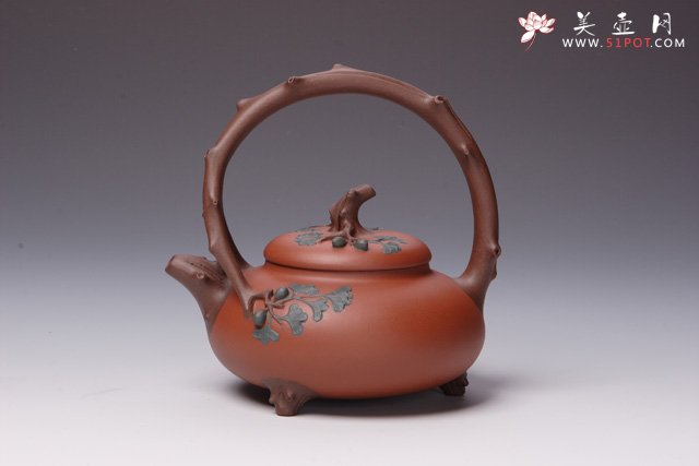 紫砂壶图片：银杏提梁壶 - 宜兴紫砂壶网