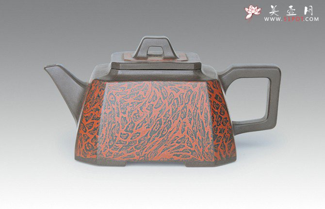 紫砂壶图片：犀皮四方壶 - 宜兴紫砂壶网