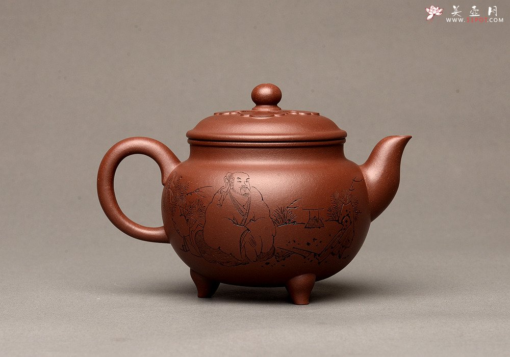 紫砂壶图片：传统经典 器型周正端庄 文气刻绘 大彬如意 - 宜兴紫砂壶网