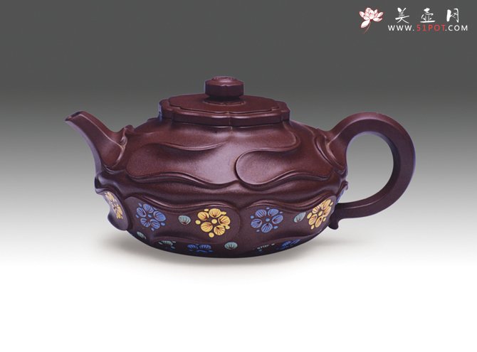 紫砂壶图片：风卷葵-加彩 - 宜兴紫砂壶网