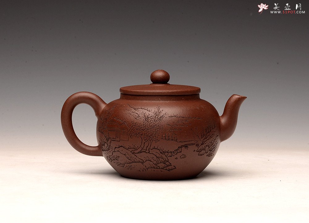 紫砂壶图片：张听钢精刻之作 全手平盖莲子 摹古清.申锡 耐品古朴 - 宜兴紫砂壶网