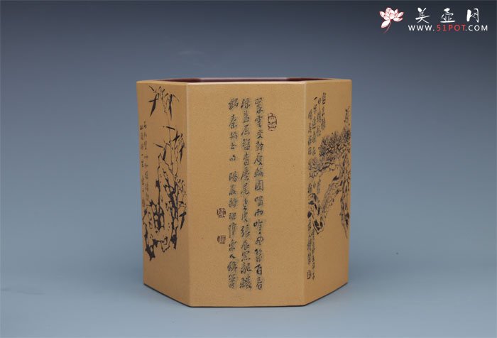 紫砂壶图片：六方笔筒之二 - 宜兴紫砂壶网