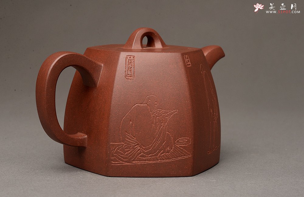 紫砂壶图片：高雅厚稳 全手六方秦权 强强联合 国高工陈宏林装饰 - 宜兴紫砂壶网