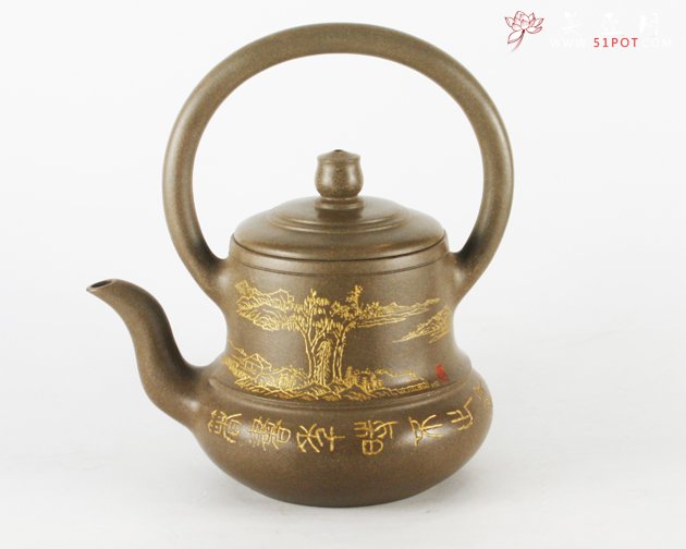 紫砂壶图片：古韵提梁壶 - 宜兴紫砂壶网