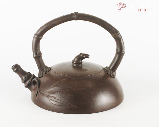 紫砂壶图片：陶艺竹段提梁 - 宜兴紫砂壶网