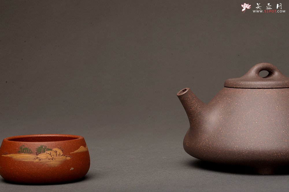 紫砂壶图片：周斌全手力作 精品高温老紫泥调砂 古朴金石其骨 子冶石瓢 - 宜兴紫砂壶网