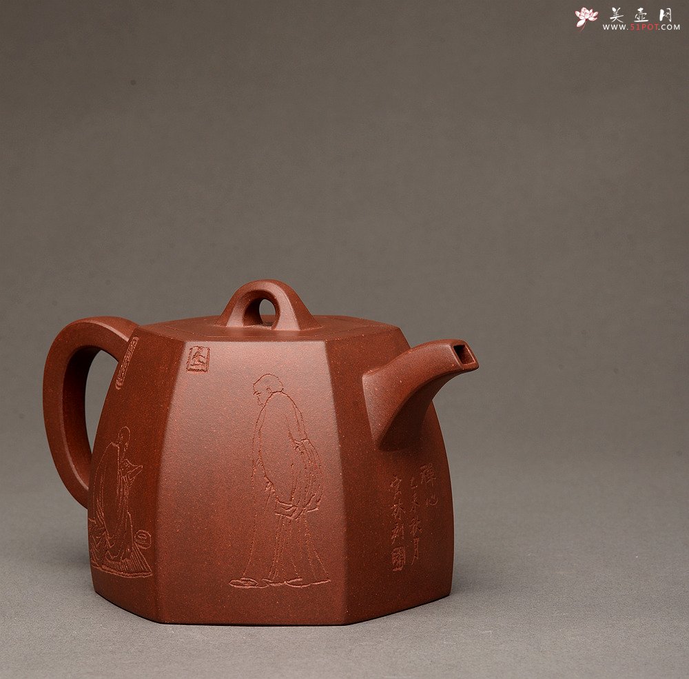 紫砂壶图片：高雅厚稳 全手六方秦权 强强联合 国高工陈宏林装饰 - 宜兴紫砂壶网