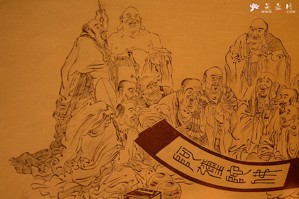 紫砂壶图片：谭华斌精心装饰 十八罗汉 壁画 送礼自珍佳作 - 宜兴紫砂壶网