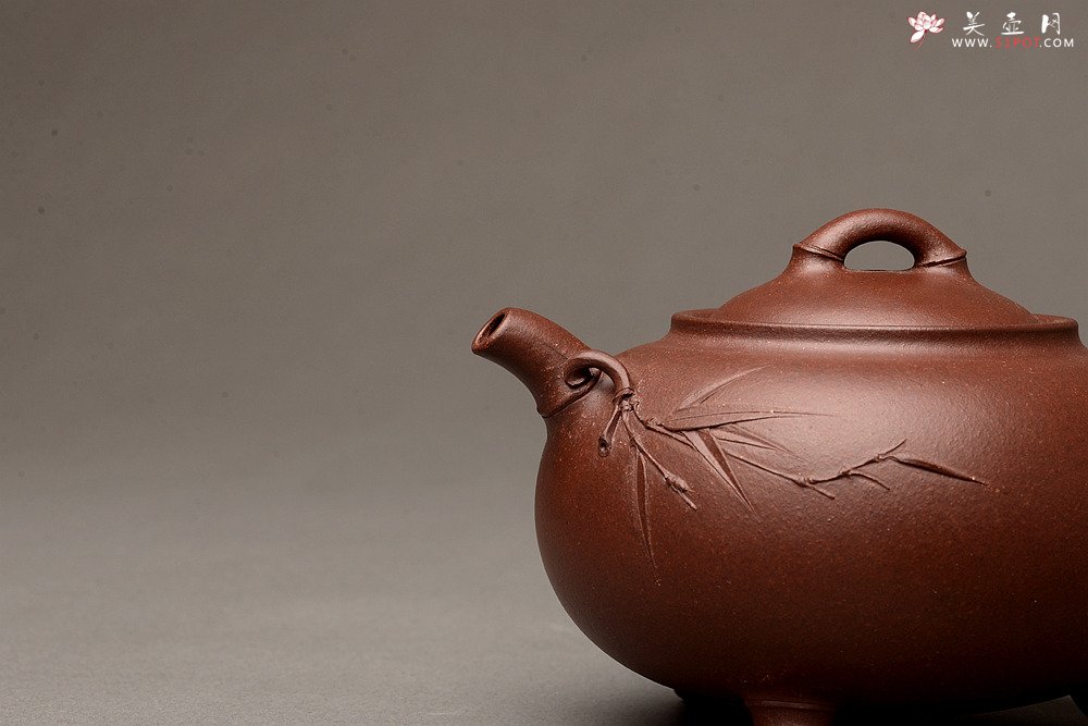 紫砂壶图片：钱佳欣全手作品 稳重大气 贴叶飘逸 全手润竹 - 宜兴紫砂壶网