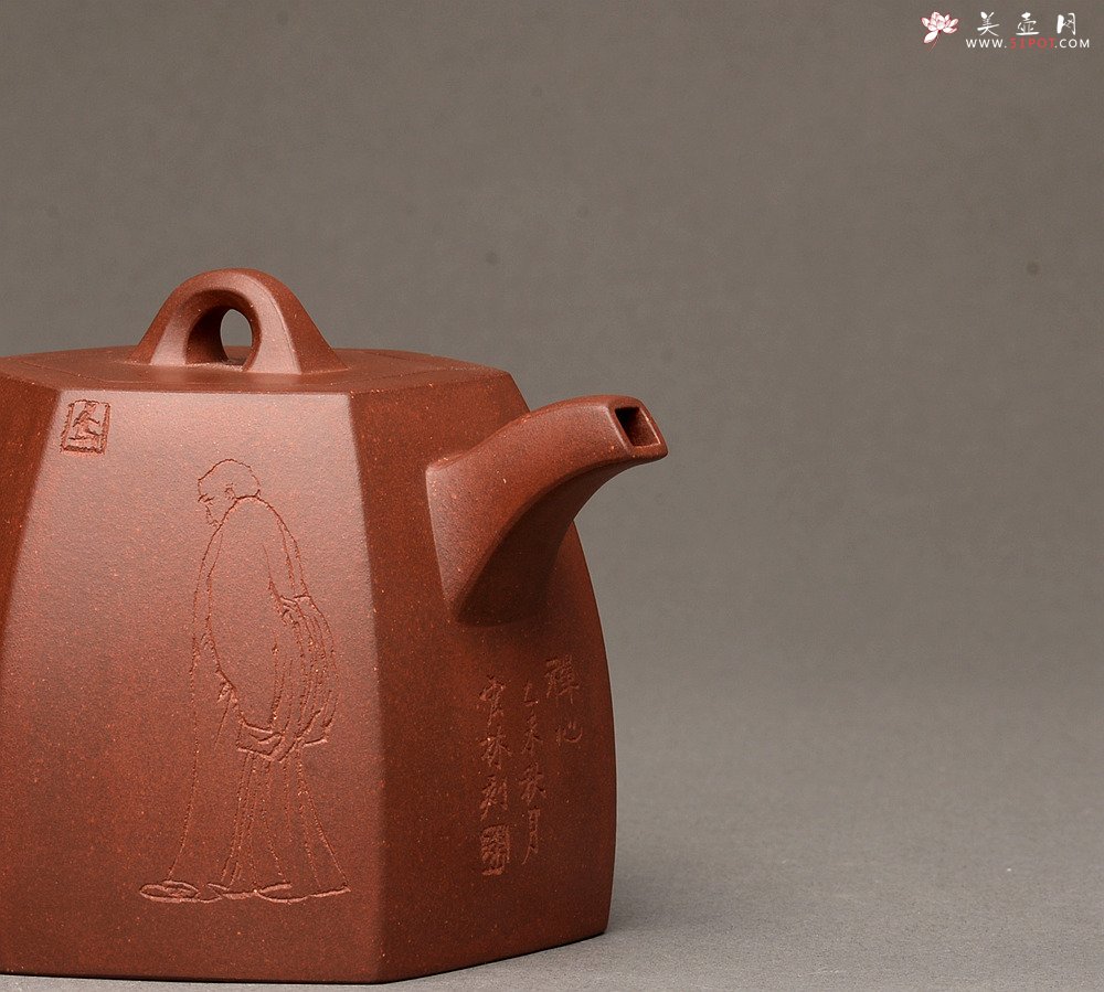 紫砂壶图片：高雅厚稳 全手六方秦权 强强联合 国高工陈宏林装饰 - 宜兴紫砂壶网