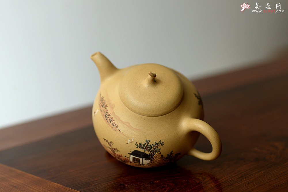 紫砂壶图片：顾小英全手作品  饱满厚润 型丰留意 泥绘装饰 匏瓜 - 宜兴紫砂壶网